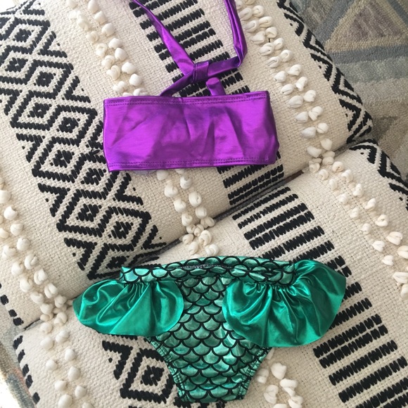 🧜‍♀️ Little Mermaid Purple/Green Bikini Swimsuit - Picture 2 of 3